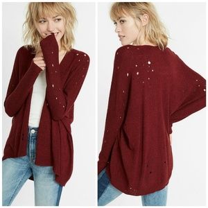 Express Distressed Open Front Burgundy Cover Up